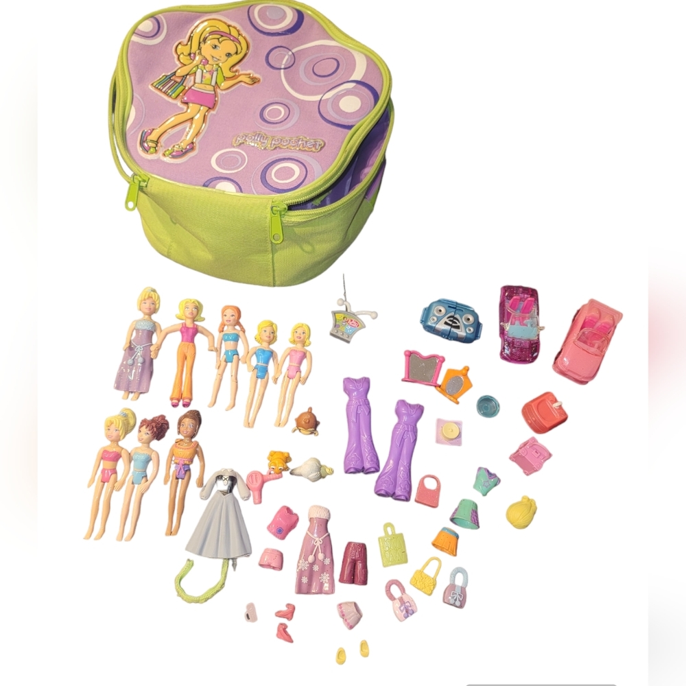 Polly Pocket Zippered 2004 Carrying Case Bag Purse Green & Purple